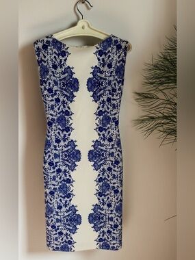 Marc Bouwer Blue and White Floral cocktail Dress